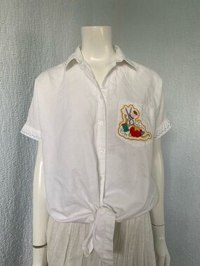 Madewell white Cropped  Short-Sleeve Button-Down with Embroidered Details Sew